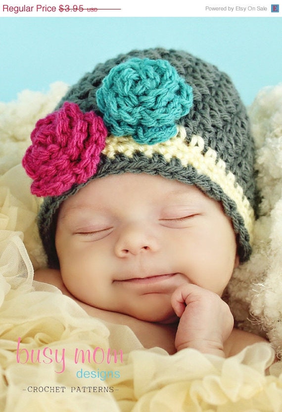 Crochet Pattern - Snuggly Earflap Hat with Flower - by Busy Mom Designs