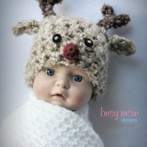 Crochet Hat PATTERN Soft and Sweet Reindeer Hat Preemie, Baby, Toddler, Child, Adult Winter Christmas Rudolph Beanie image 5