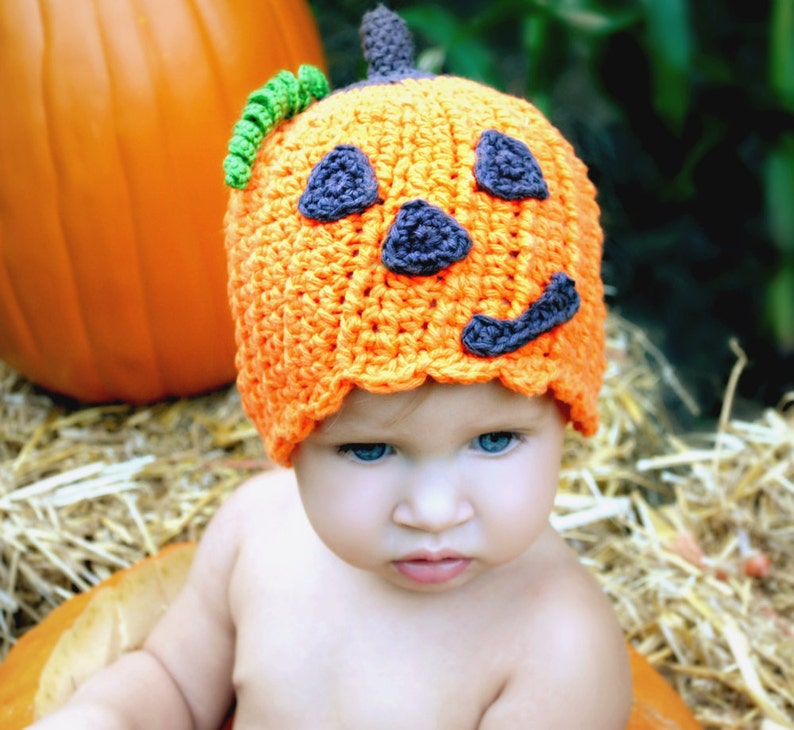 CROCHET Pumpkin Hat PATTERN Li'l Punkin Head Jack-o'Lantern Beanie Straight or scalloped edge ALL sizes included pdf 117 image 2