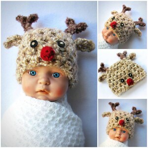 Crochet Hat PATTERN Soft and Sweet Reindeer Hat Preemie, Baby, Toddler, Child, Adult Winter Christmas Rudolph Beanie image 2