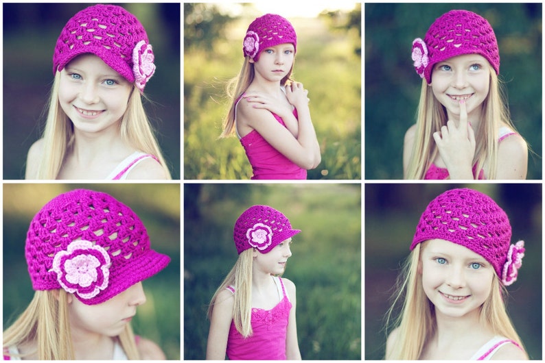 Crochet PATTERN Breezy Brimmer Newsboy, Open-Weave Beanie ALL sizes included: newborns to adults Easy PDF 115 Sell what you Mak image 3