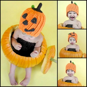 CROCHET Pumpkin Hat PATTERN - Li'l Punkin Head - Jack-o'-Lantern Beanie - Straight or scalloped edge - ALL sizes included - pdf 117