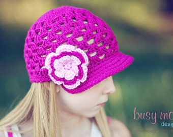 Crochet PATTERN - Breezy Brimmer - Newsboy, Open-Weave Beanie - ALL sizes included - Easy - PDF 115 - Sell what you Make