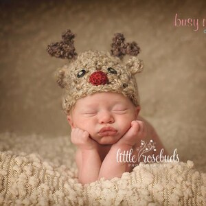 Crochet Hat PATTERN Soft and Sweet Reindeer Hat Preemie, Baby, Toddler, Child, Adult Winter Christmas Rudolph Beanie image 1