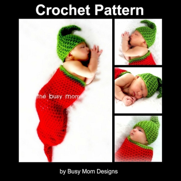 CROCHET PATTERN - Chili Pepper Cocoon and Matching Hat Set - Great as a Photo Prop or Baby Costume - Easy - PDF 403 - Sell what you Make