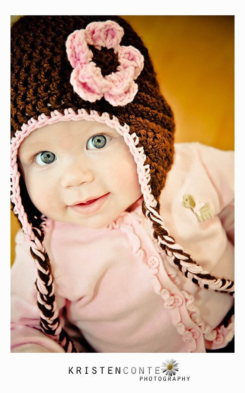 CROCHET PATTERN Snuggly Earflap Hat with Daisy Sizes to fit preemies to adults PDF 113 Sell what you Make image 1