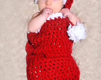 CROCHET PATTERN  - Santa Baby Cocoon and Matching Sleeper Hat Set - Great Photo Prop - Easy - PDF 405 - Sell what you Make