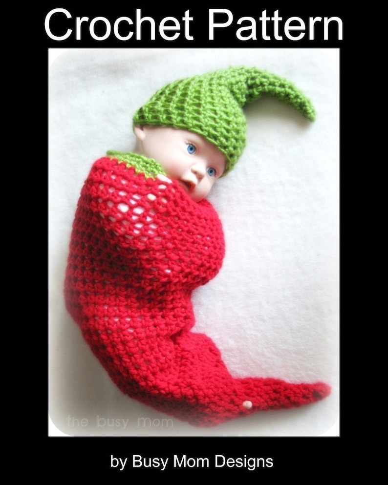CROCHET PATTERN Chili Pepper Cocoon and Matching Hat Set Great as a Photo Prop or Baby Costume Easy PDF 403 Sell what you Make image 5