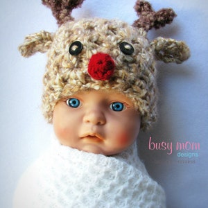 Crochet Hat PATTERN Soft and Sweet Reindeer Hat Preemie, Baby, Toddler, Child, Adult Winter Christmas Rudolph Beanie image 3