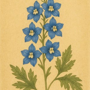 Delphinium Botanical Art Print | Hand-Drawn Blue Larkspur Illustration | Vintage Wildflower Wall Decor | Cottage Garden Floral Artwork