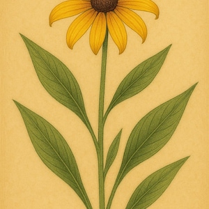 Czarnooka Susan Botaniczny wydruk | Vintage Kwiatowa Sztuka Ścienna | Rudbeckia hirta Ilustracja Przyrodnicza