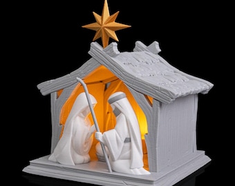 Modern LED Nativity Scene - Minimalist 3D Printed Holy Family Christmas Decor