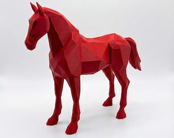 Geometric Horse Statue, Modern Red Sculpture, Minimalist Home Decor