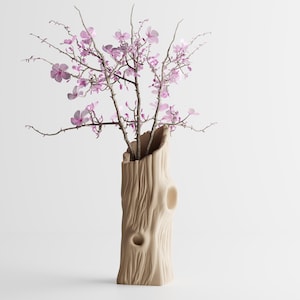 Rustic Tree Trunk Vase: 3D Printed Woodland Decor