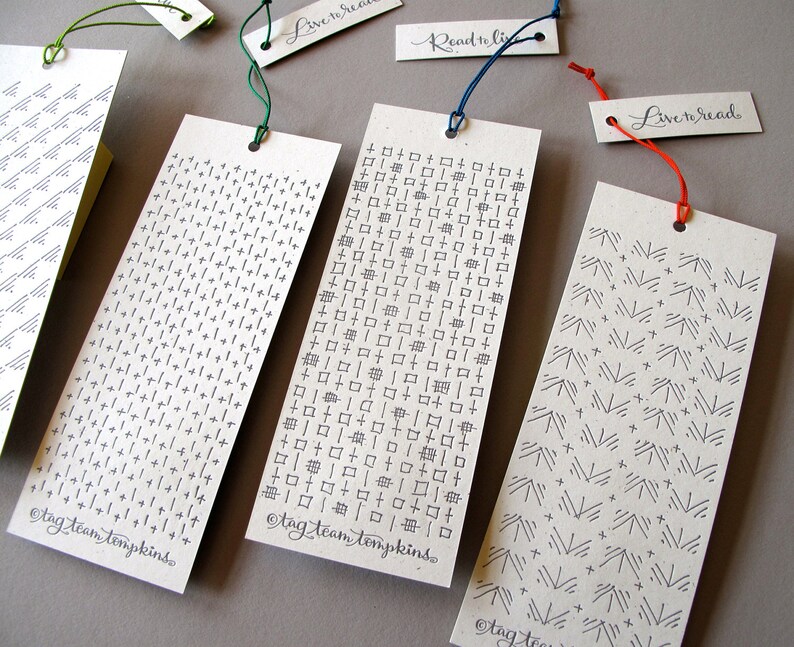 SET 4 LETTERPRESS BOOKMARKS