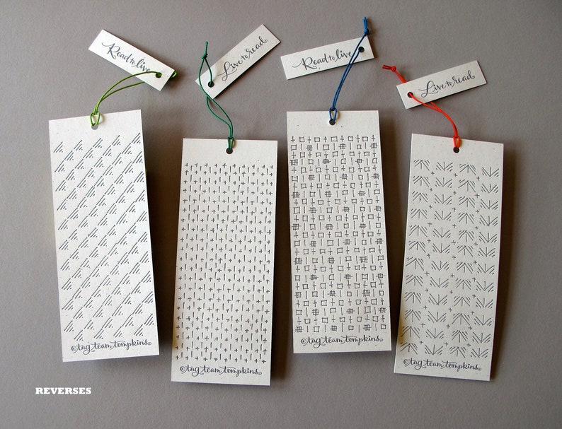 SET 4 LETTERPRESS BOOKMARKS
