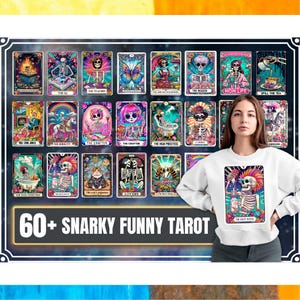 60+ Snarky Funny Tarot Card Bundle, Donna Scheletro Madre Sublimazione Design, Witchy Vibes Skull Mama File PNG, Snarky Divertente, File Digitale