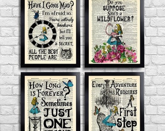 Alice in Wonderland Print ALICE Print Set of 4, Alice Quotes Wall Art Prints, Alice Gift Set, Alice Wall Decor, Alice Best Friend Gift 079