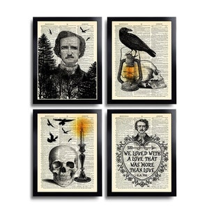 Edgar Allan Poe Poster Set Poe Print Set of 4 Poe We loved with a love quote Allan Poe Gift Poe Art Print Edgar Poe Raven Poe wall decor 221