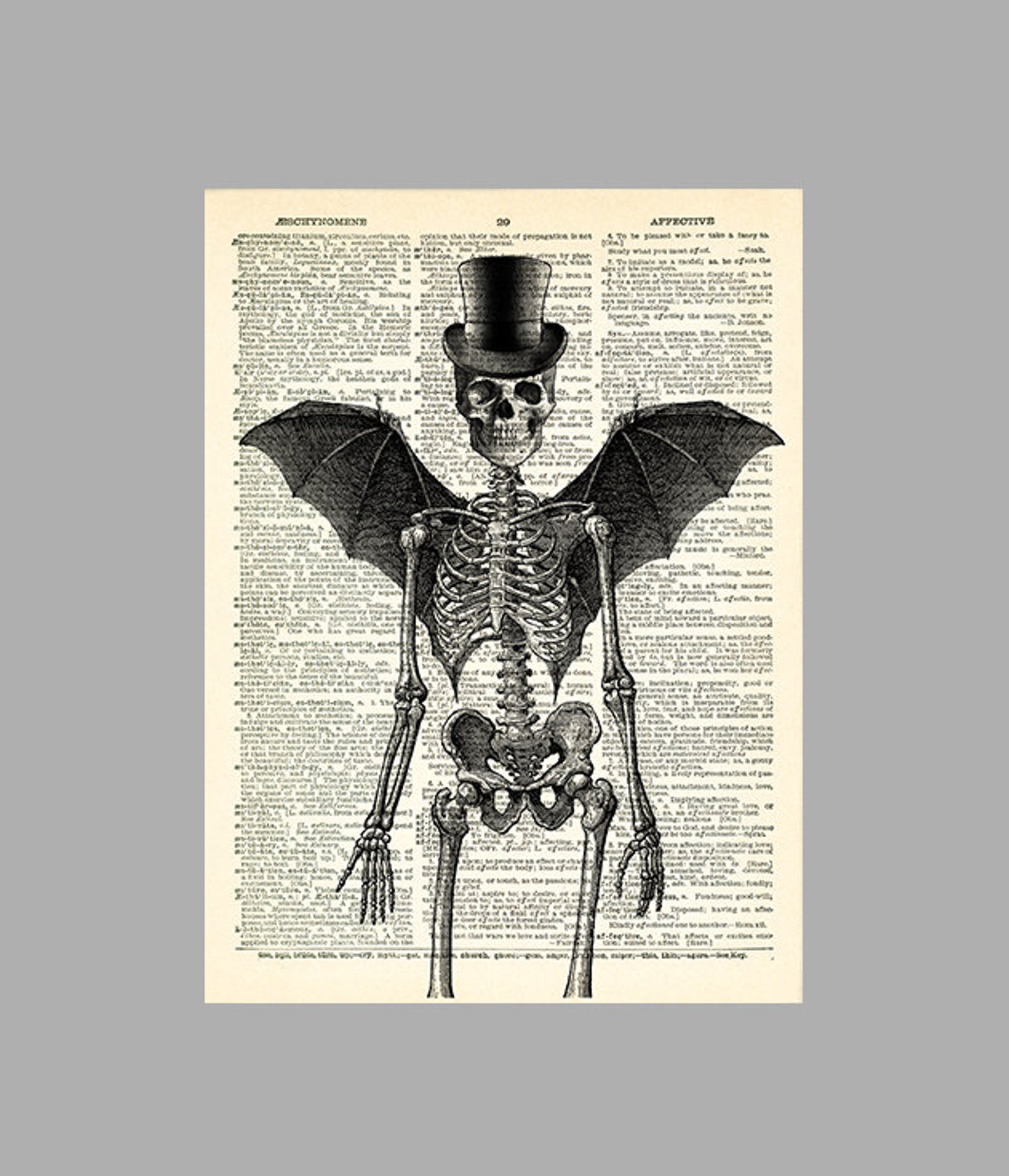 Skeleton Bat Wings Poster Cool Skeleton Art Print Skull Top | Etsy