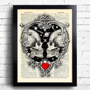 Skeleton Couple Gothic Print Skull Couple Heart Poster Skull Gothic Decoration Skeleton Jubiläumsgeschenk Gothic Bedroom Decor Galaxy Art 200