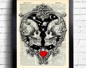 Skeleton Couple Gothic Print Skull Couple Heart Poster Skull Gothic Decoration Skeleton anniversary gift Gothic Bedroom Decor Galaxy art 200