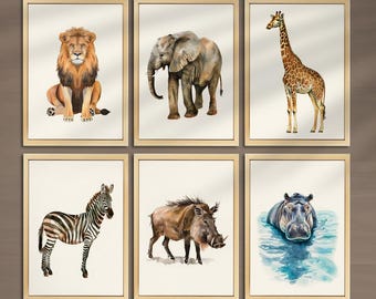 Safari Nursery Prints Set of 6 Safari Nursery Decor Nursery Wall Decor Safari Poster Toddler Room Decor Safari Nursery Animal Print 001