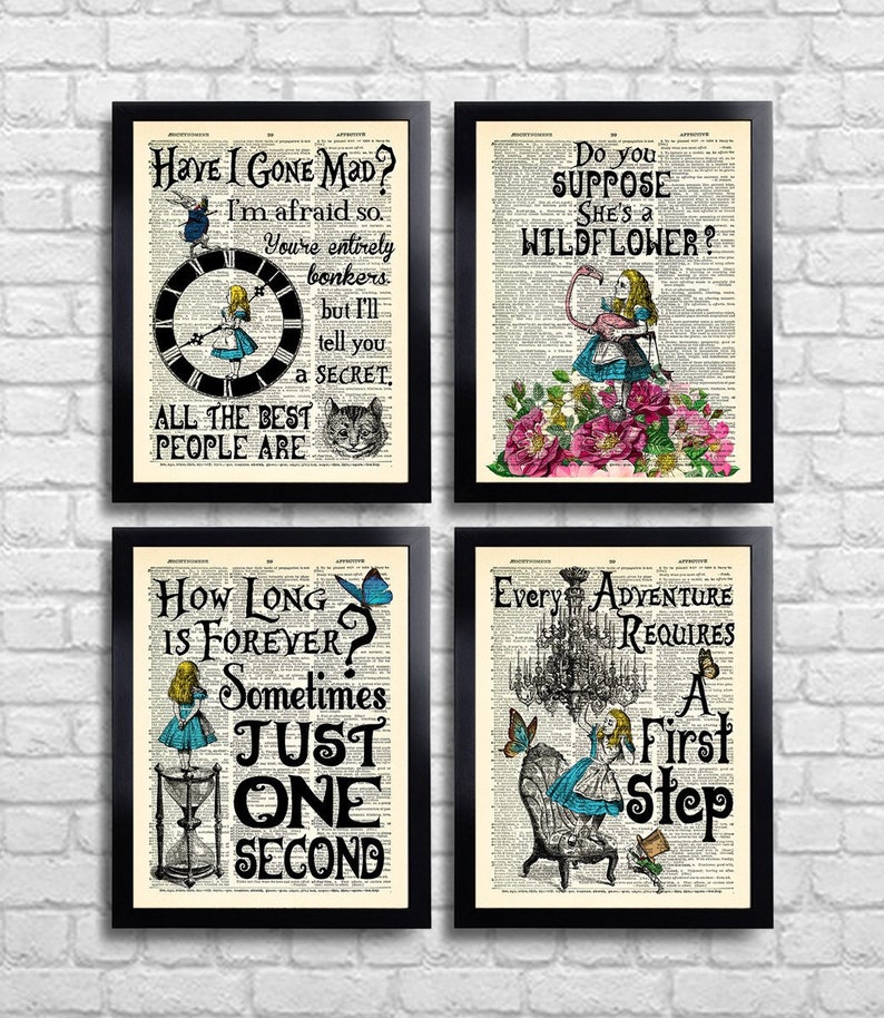Alice Wall Decor Alice Gift Set Alice in Wonderland Print ALICE Print Set of 4 Alice Best Friend Gift 079 Alice Quotes Wall Art Prints