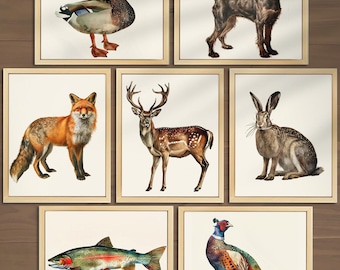 Hunting Nursery Wall Decor Set of 7 Prints Vintage Fishing Wall Art Mallard Duck Poster Hunting Boys Room Wall Art Deer Nursery Poster 004