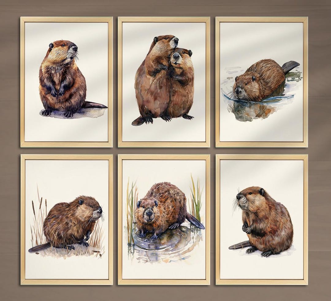 Vintage Beaver Poster Set of 6 Beaver Print Beaver Nursery Decor Nature ...