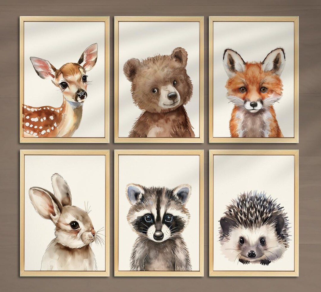 Woodland Nursery Prints Set of 6 Forest Animals Baby Room Decor ...