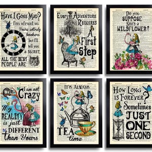 Juego de 6 láminas decorativas de Alicia en el País de las Maravillas, citas de Alicia, fiesta de Alicia, decoración del hogar de Alicia, póster de Alicia, lámina de Alicia, regalo para la mejor amiga de Alicia 041