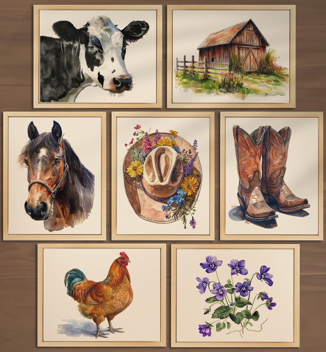 Farmhouse Prints Set of 7 Farmyard Prints Farm Animals Wall Art Farm Prints Farm poster Countryside Wall Art Cow Print Cottagecore Decor 025