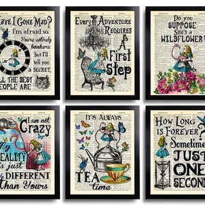 Alice in Wonderland Decor Set of 6 Prints, Alice Quotes, Alice Party, Alice Home Decor, Alice Poster, Alice Print Alice Best Friend Gift 222