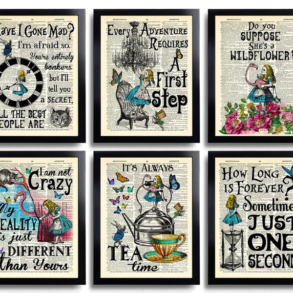 Alice in Wonderland Decor Set of 6 Prints, Alice Quotes, Alice Party, Alice Home Decor, Alice Poster, Alice Print Alice Best Friend Gift 222