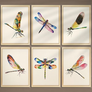 Dragonfly Print Set of 6 Dragonfly Wall Art Vintage Dragonfly Wall Decor Dragonfly Painting Dragonfly Gift Lake House Decor 011