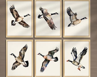 Flying Wild Geese Prints Set of 6 Prints Lake House Decor Cabin Wall Decor Canadian Geese Wall Art Goose Print Geese Poster Hunting Art 015