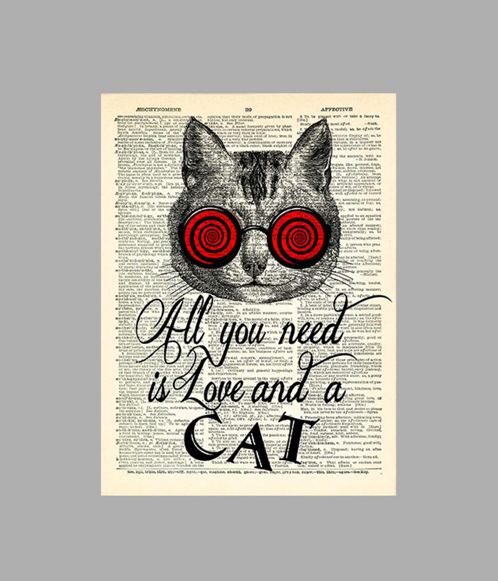 All you need is LOVE and a CAT Quotes Dictionary Art Print Etsy