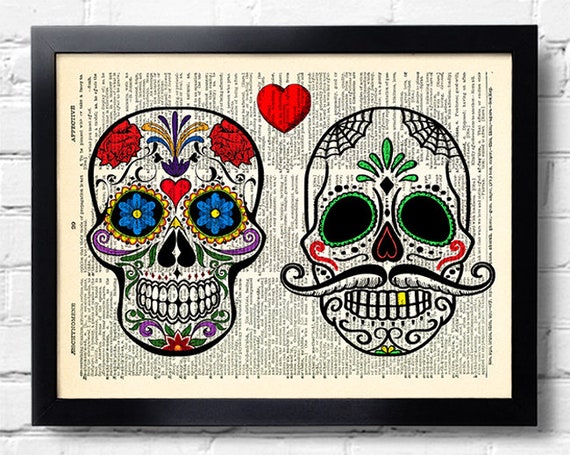 Day Of The Dead Couple Skull Heart Love Art Print Bedroom Decor Mexican Skull Poster Art Anniversary Gift Day Of The Dead Bedroom Decor 109