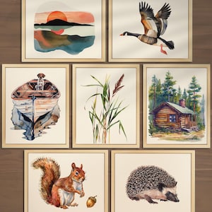 Vintage Camping Nursery Wall Art Set of 7 Wildlife Fishing Print Wild Geese Print Lake House  Boys Room Decor Camping Print Cabin Decor 019