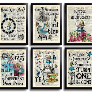 Alice in Wonderland Decor Set of 6 Prints, Alice Quotes, Alice Party, Alice Home Decor, Alice Poster, Alice Print Alice Best Friend Gift 222