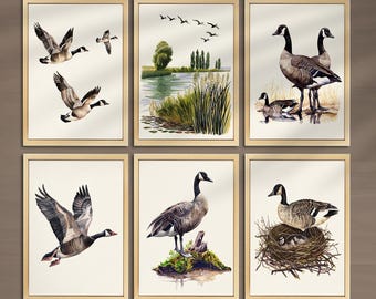 Wild Geese Prints Set of 6 Prints Lake House Decor Cabin Wall Decor Flying Geese Boys Room Wall Art Goose Print Geese Poster Hunting Art 014