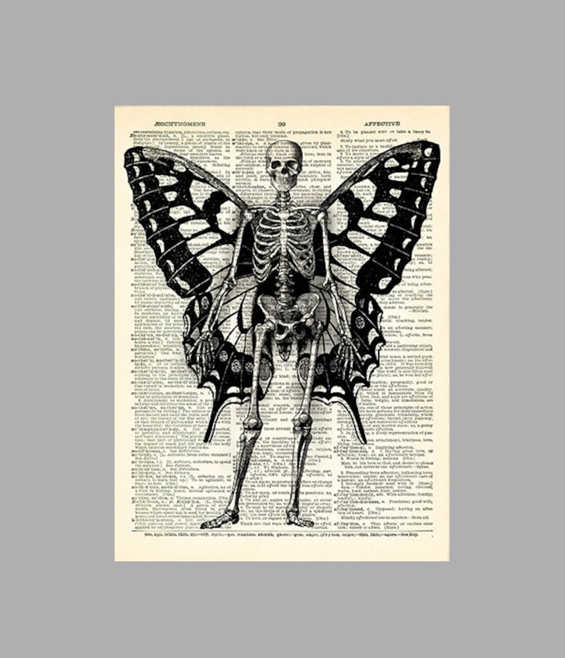 Skeleton Butterfly Wings Poster Cool Skeleton Art Print Skull - Etsy