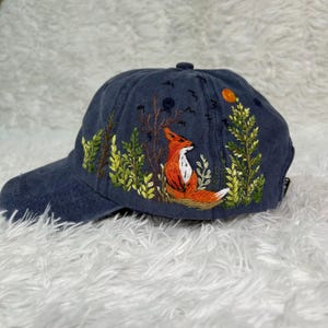 Fox Embroidered Baseball Cap, Custom Hand Embroidered Hat, Personalized Baseball Cap, Vintage Baseball Cap, Bridesmaid Gift, Gift For Her