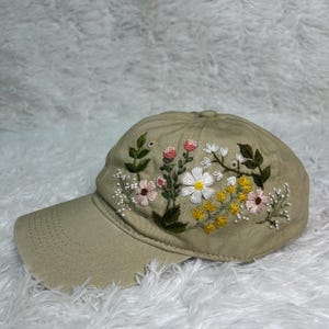 Hand Embroidered Floral Baseball Cap, 100% Cotton Hat, Botanical Garden Design, Gift For Women