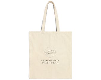 Christian Logo Canvas Tote Bag, Faith Based Bible Study Church Bag, Minimalist Scripture Design, Durable Cotton, Reinforced Seams, 15x16