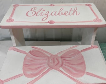 Kids childs Girls, Bows,Roses, pink,  girl decor, bathroom stool, personalized gifts, baby nursery, baby shower gifts Closet stool, coquette