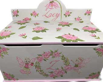 Girls Toy Chest Fairy  Rose theme, storage for toys, toddlers kids, great room storage, baby, shower gift, personalized free.