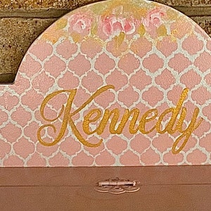 Personalized Girls Toy Box, pink Swans, Roses, Gold Pink, Hand made toy box,storage chest, gift, nursery baby gift, Girls. image 9