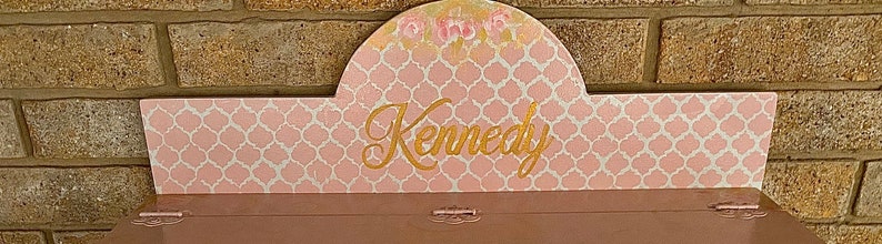 Personalized Girls Toy Box, pink Swans, Roses, Gold Pink, Hand made toy box,storage chest, gift, nursery baby gift, Girls. image 9